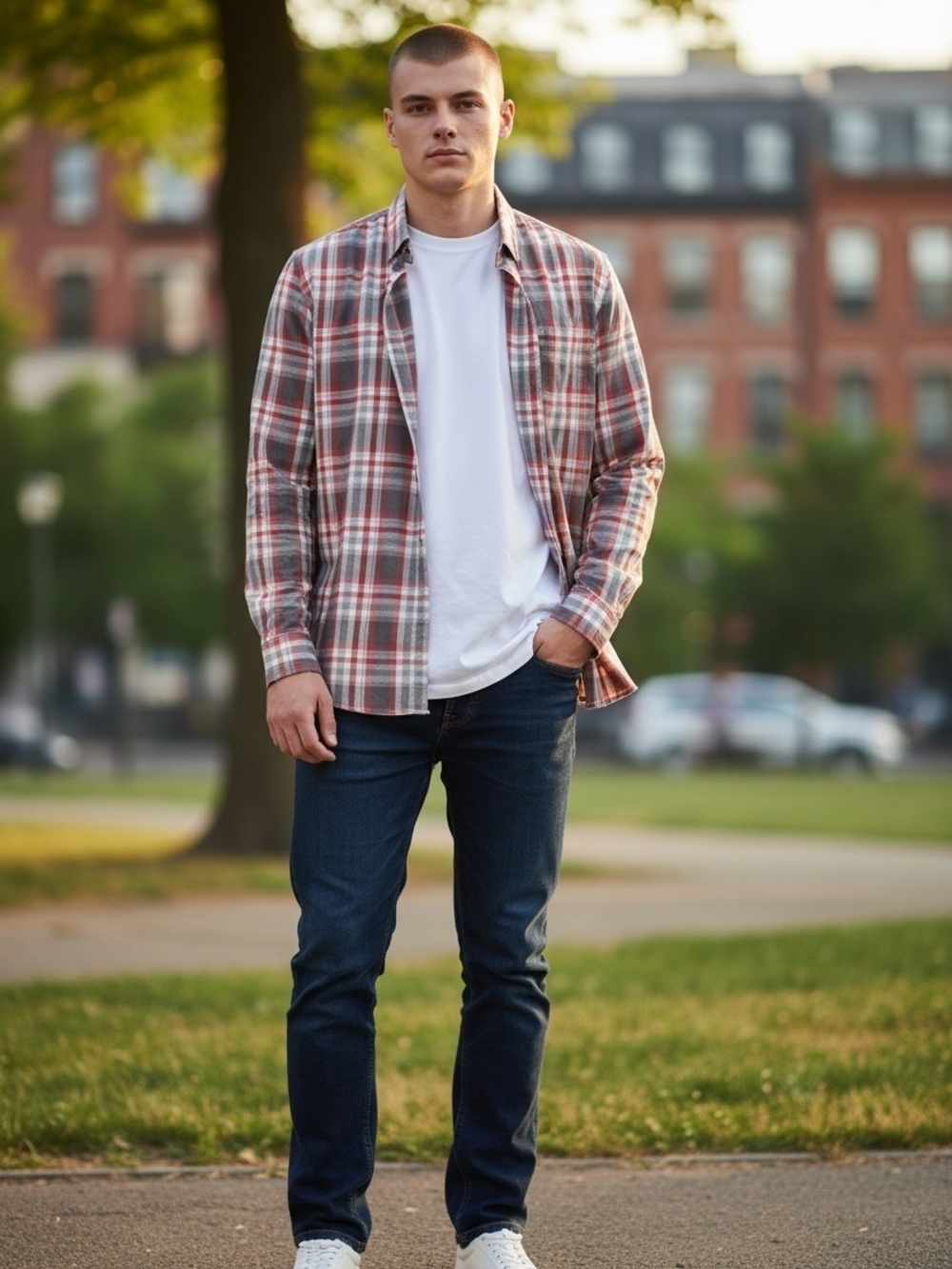 UNTUCKit Men's Casual Plaid Button-Down Shirt in Red and Gray